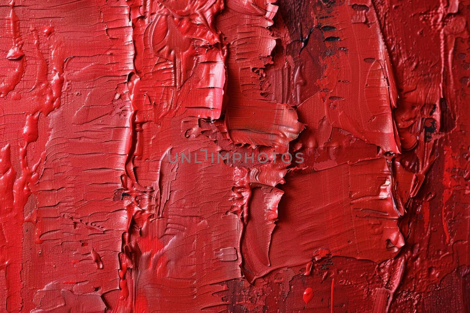 Red painted wall with paint splotches for artistic background texture and design inspiration