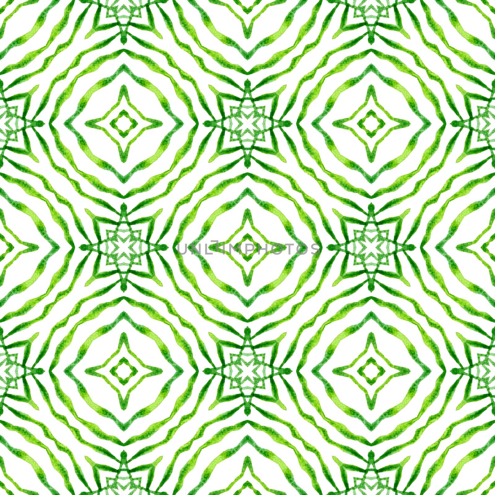 Watercolor medallion seamless border. Green noteworthy boho chic summer design. Textile ready interesting print, swimwear fabric, wallpaper, wrapping. Medallion seamless pattern.