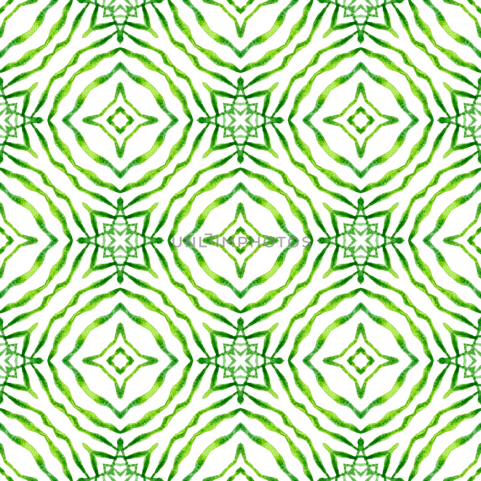 Watercolor medallion seamless border. Green noteworthy boho chic summer design. Textile ready interesting print, swimwear fabric, wallpaper, wrapping. Medallion seamless pattern.