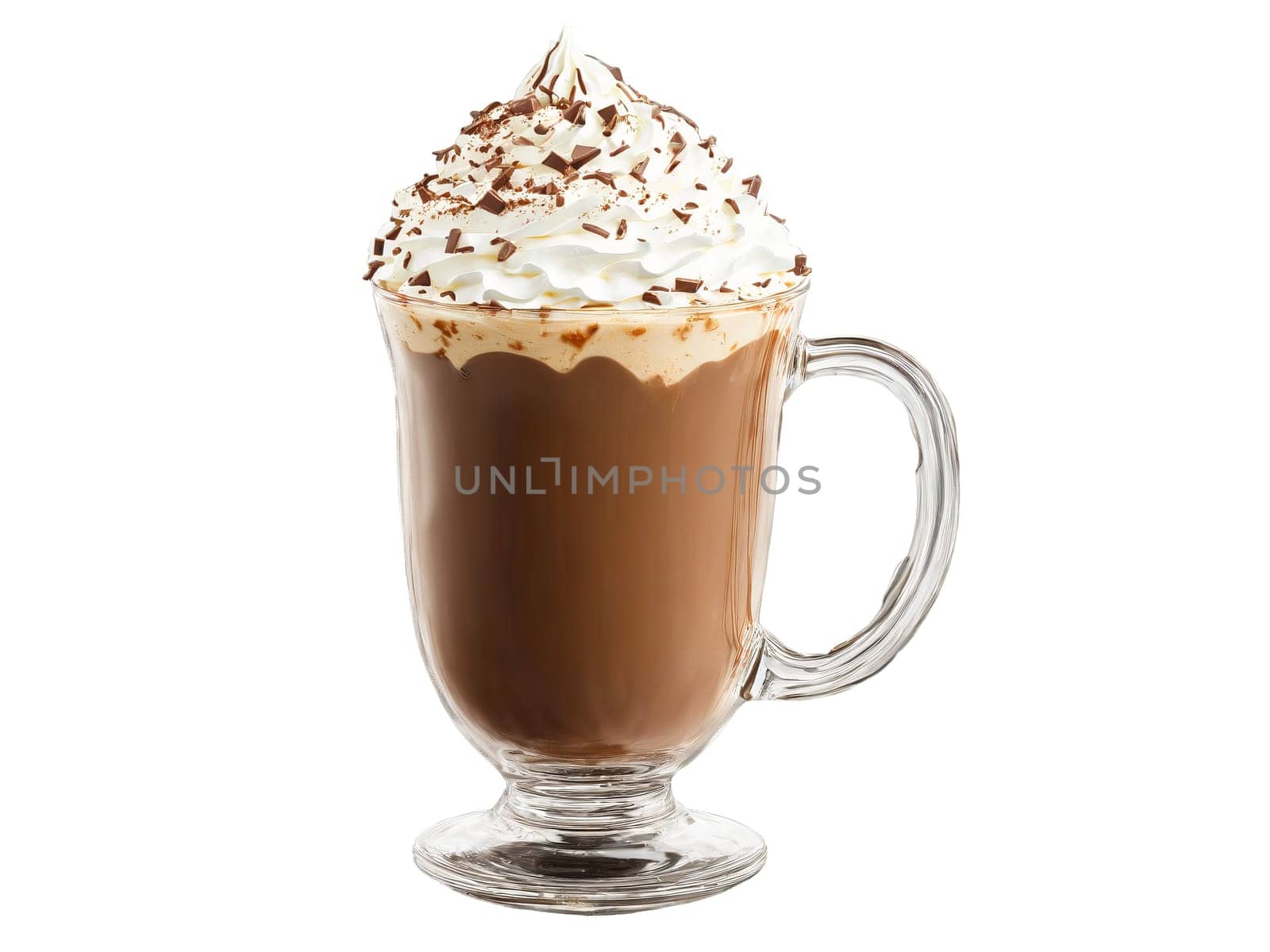 Mocha A decadent mocha in a clear glass mug with a dollop of whipped cream. Drink isolated on transparent background.