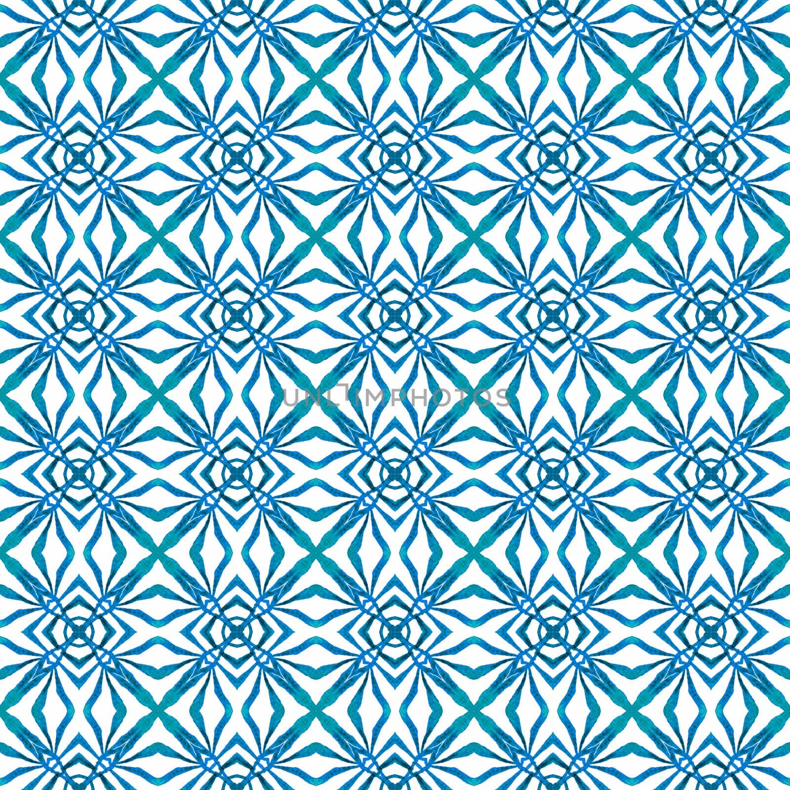 Textile ready delicate print, swimwear fabric, wallpaper, wrapping. Blue lively boho chic summer design. Mosaic seamless pattern. Hand drawn green mosaic seamless border.