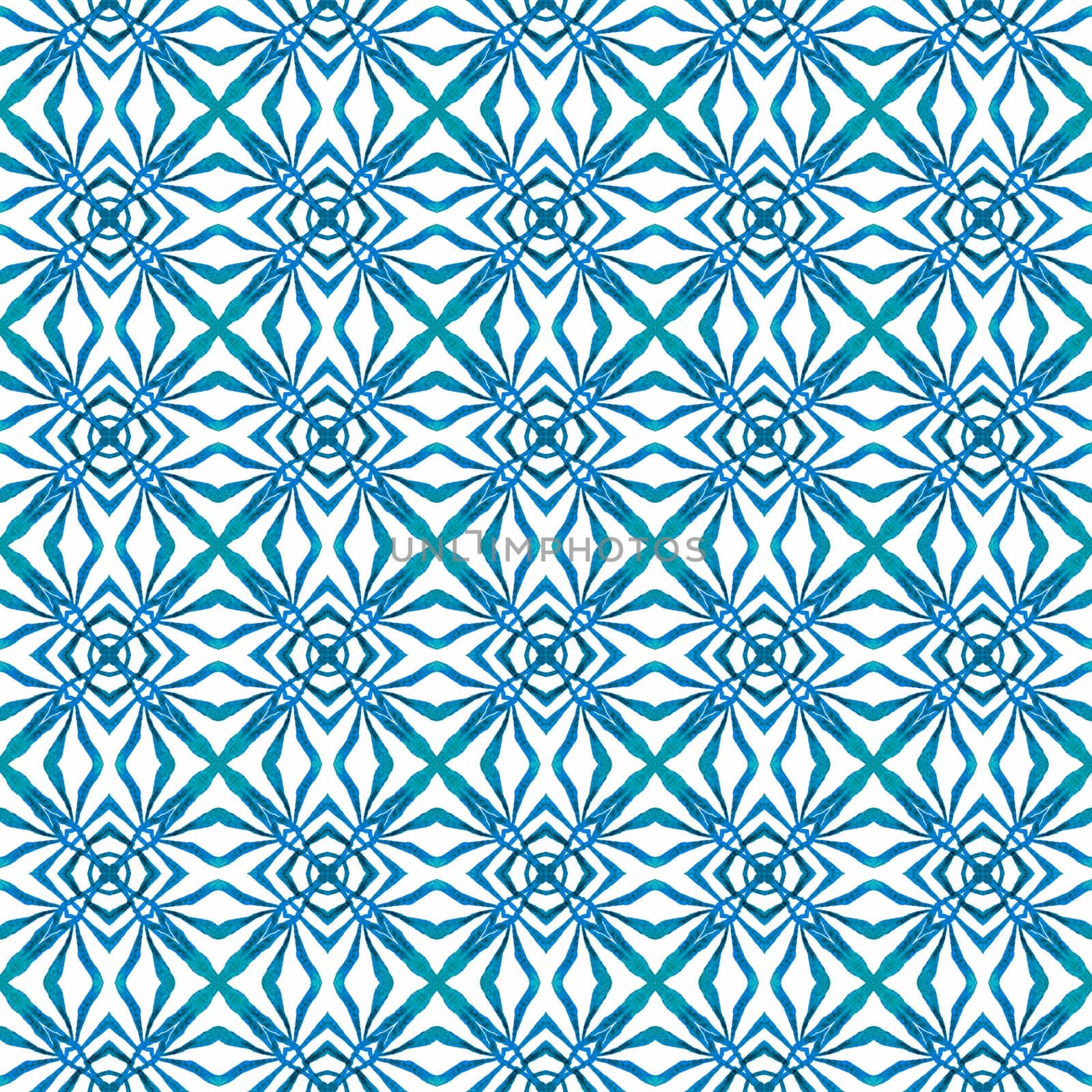 Textile ready delicate print, swimwear fabric, wallpaper, wrapping. Blue lively boho chic summer design. Mosaic seamless pattern. Hand drawn green mosaic seamless border.