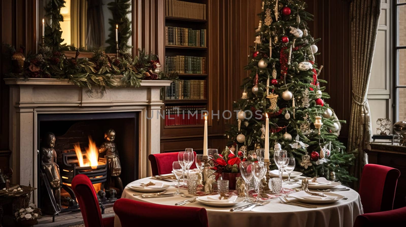 Christmas at the manor, English countryside decoration and festive interior decor