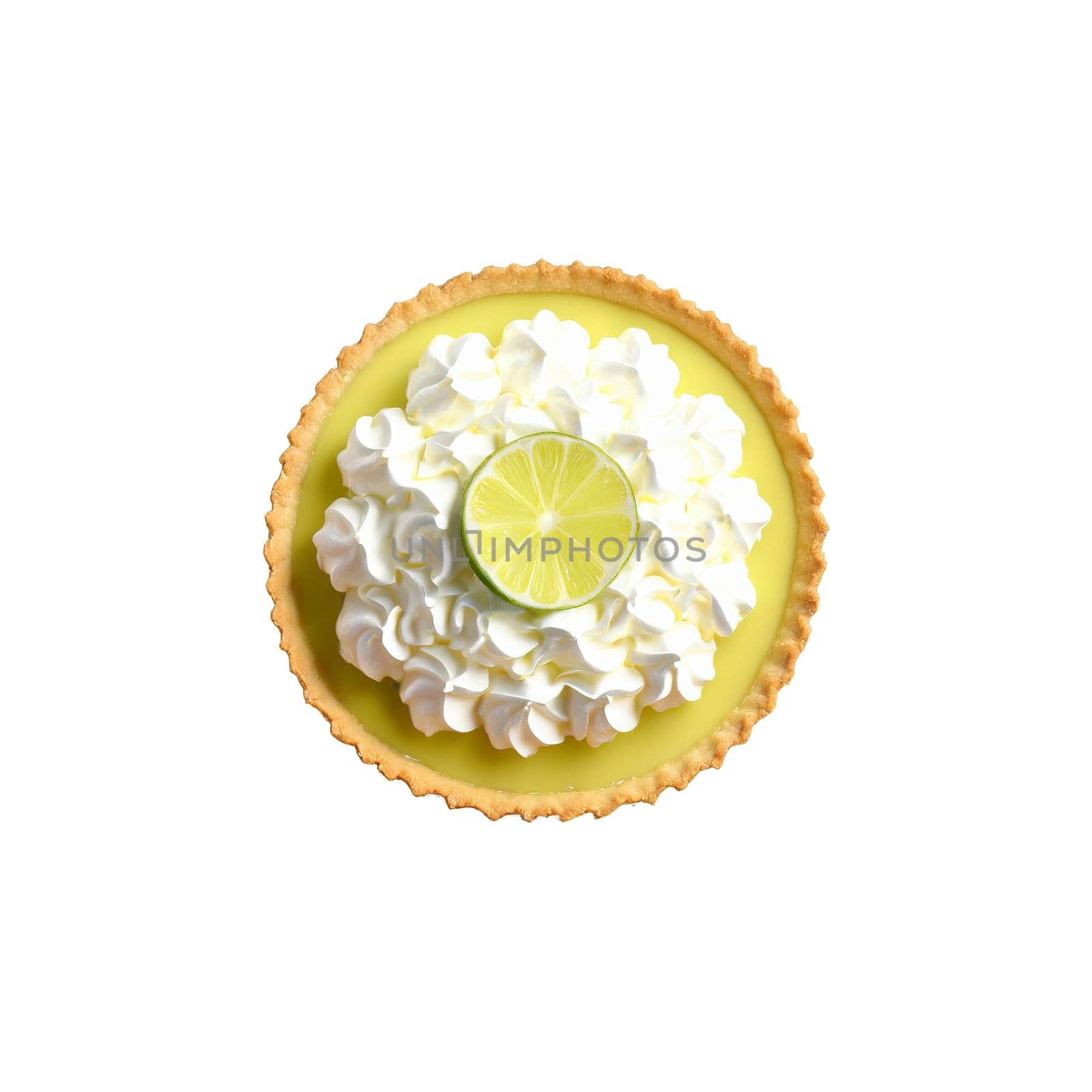 Key lime tart with a crisp shortbread crust smooth lime curd filling and a dollop. close-up food, isolated on transparent background