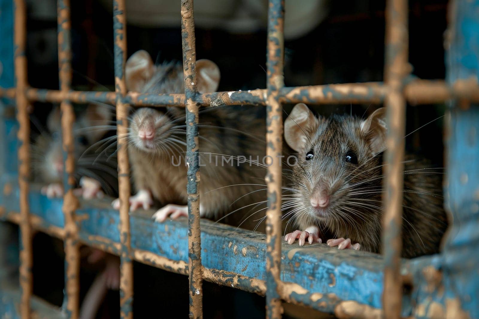 close up rat caught in cages. . Generative AI.