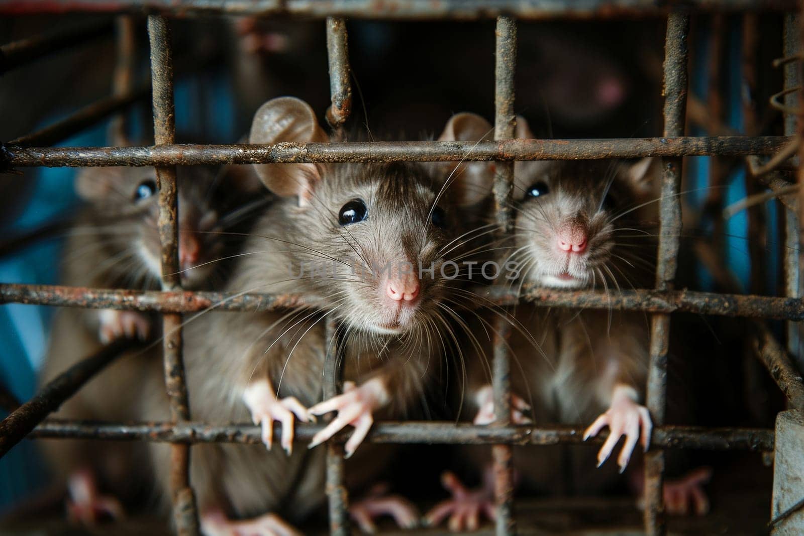 close up rat caught in cages. . Generative AI.