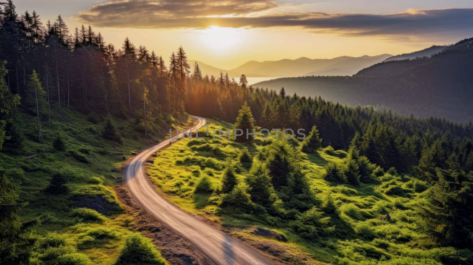 Automobile road among the forest, sea and rocks. Beautiful landscape, picture, phone screensaver, copy space, advertising, travel agency, tourism, solitude with nature, without people