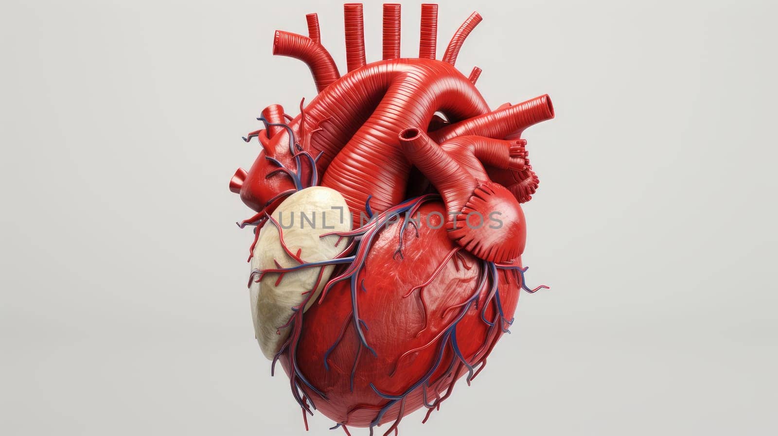 Human heart model,concept of cardiology, health care, human organ transplant. 3D modeling in the field of internal organ transplantation. Technologies in medicine and scientific research of the body, the study of human internal organs