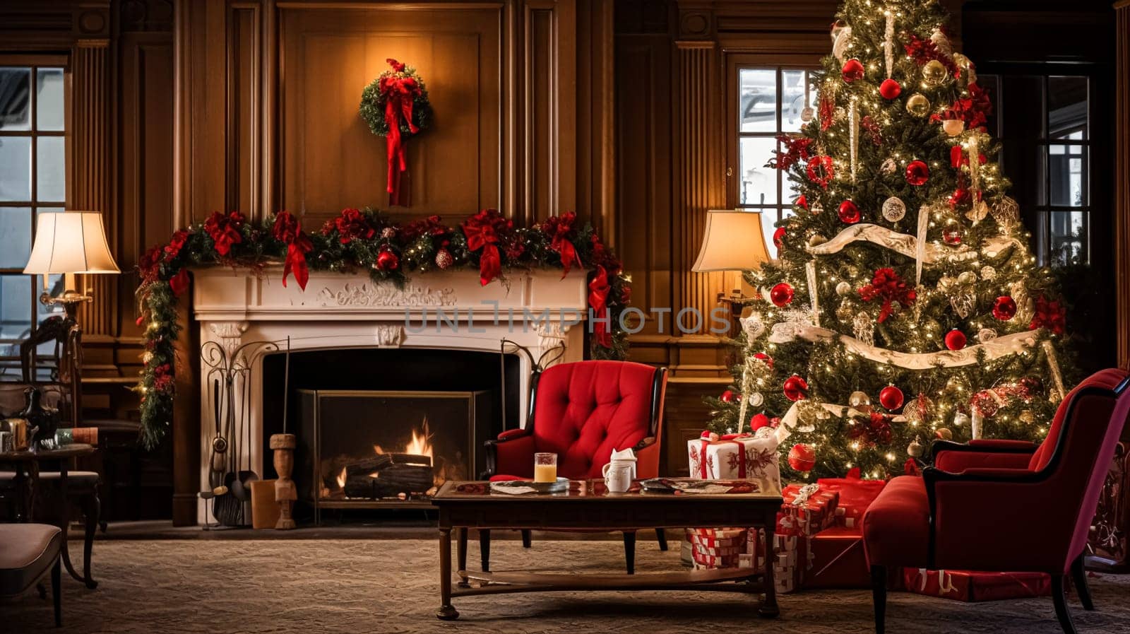 Christmas at the manor, English countryside decoration and festive interior decor