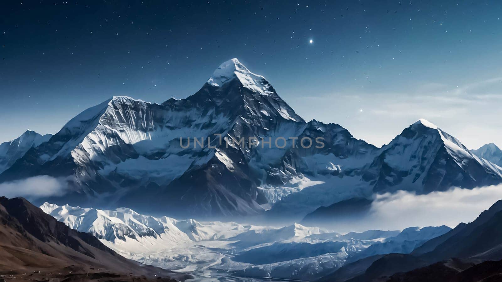 fantastic landscape of Himalayan peaks mountain with snow cap at the top and hills and valley for multimedia content creation