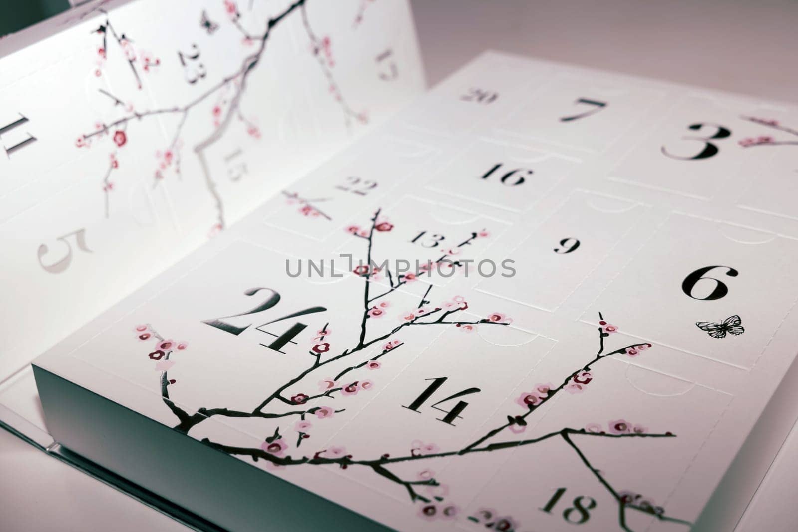 Advent calendar with numbers and with chocolate inside. Christmas concept box of chocolates.