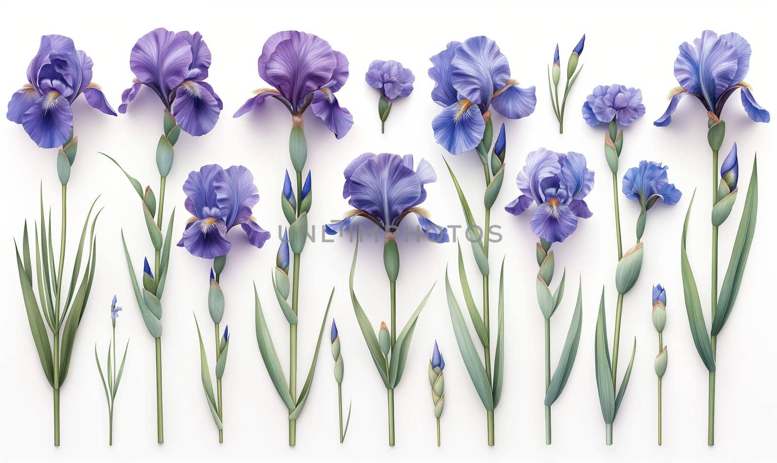 Irises flowers on a white background. Selective soft focus.