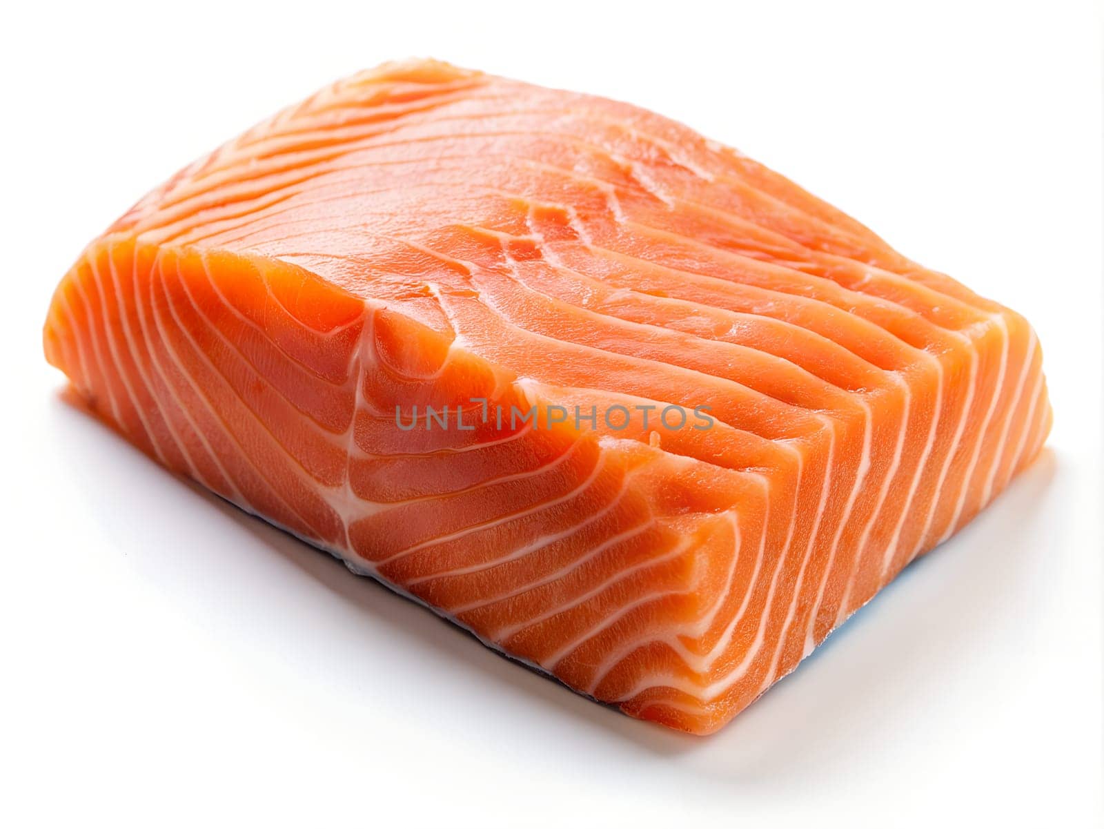 Fresh raw salmon fillet isolated on white background. Ai generated image