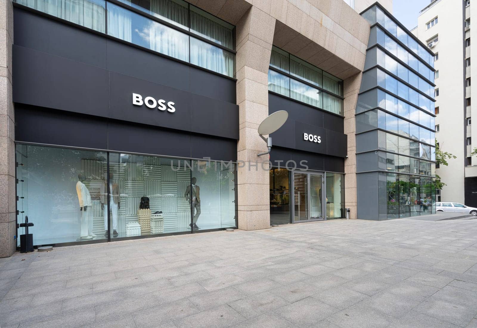 Bucharest, Romania. May 25, 2024. the windows of Boss luxury brand store in the city center