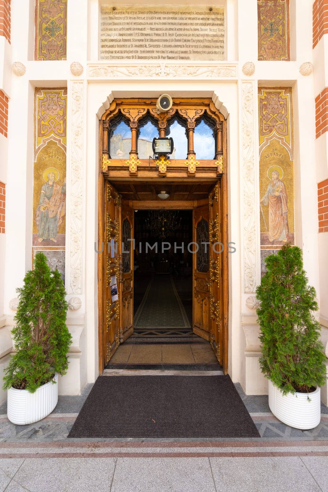 Bucharest, Romania. May 25, 2024. the door entrance of Amzei Church in the city center
