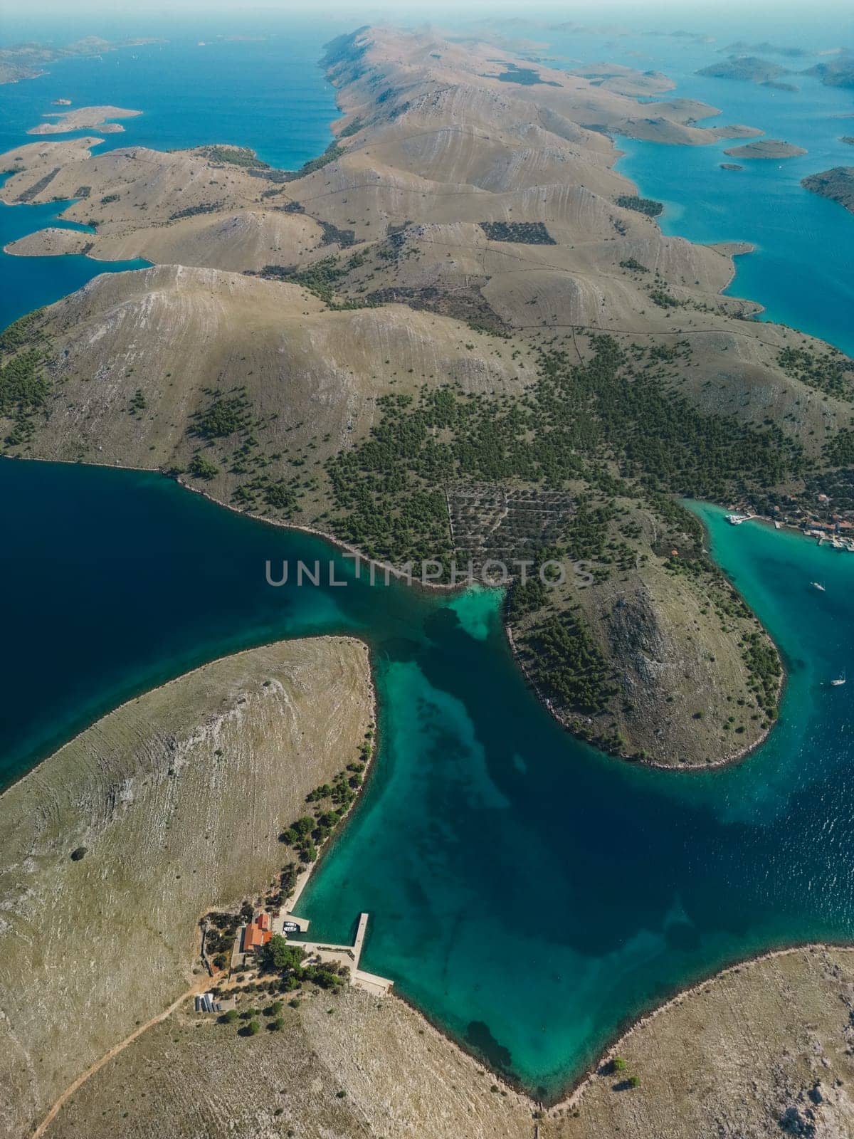 Drone aerial view of archipelago, Kornati Islands National Park in Croatia by Popov