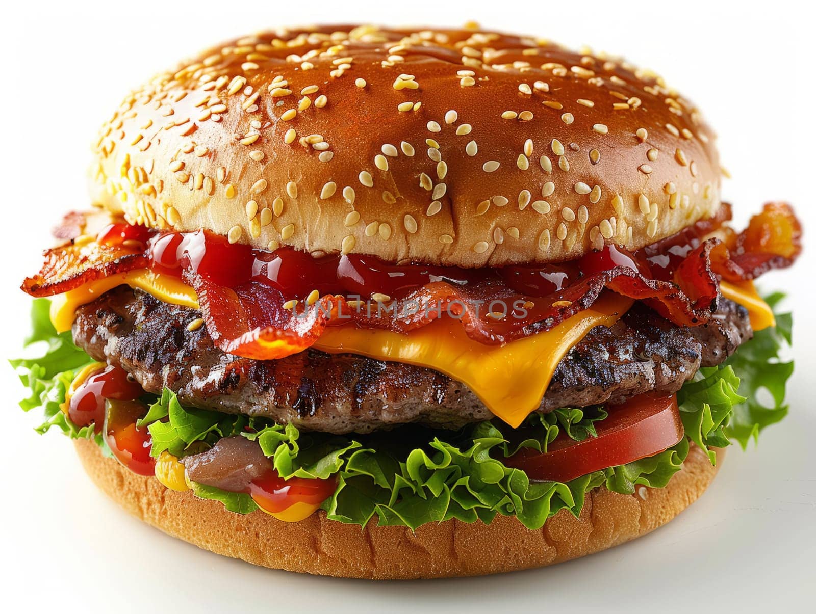 Juicy hamburger on a white background.