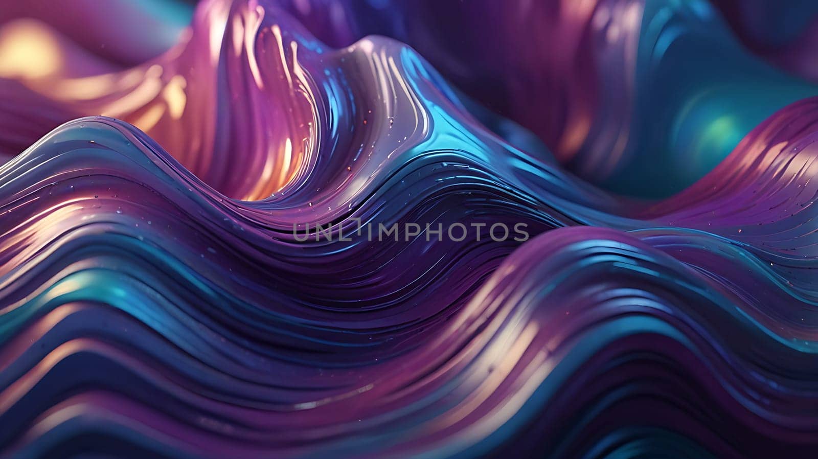 Abstract holographic iridescent purple and turquoise liquid metal texture background. Colorful abstract gleaming fluid material.