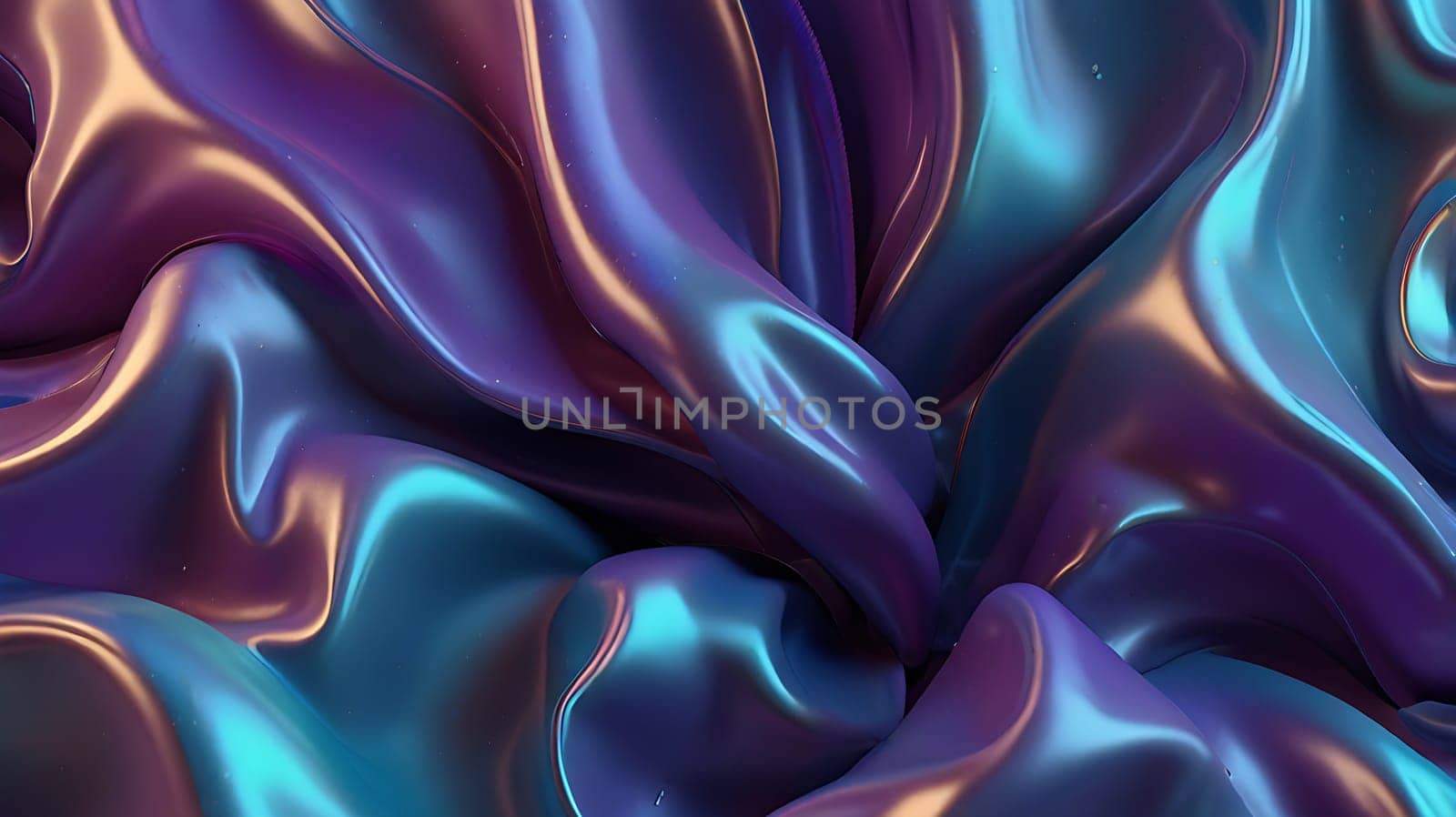 Abstract holographic iridescent purple and turquoise liquid metal texture background. Colorful abstract gleaming fluid material.