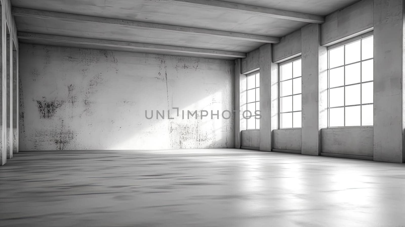 A large, empty room with a white wall and a window. The room is very clean and empty, with no furniture or decorations. The sunlight coming in through the window creates a bright and airy atmosphere