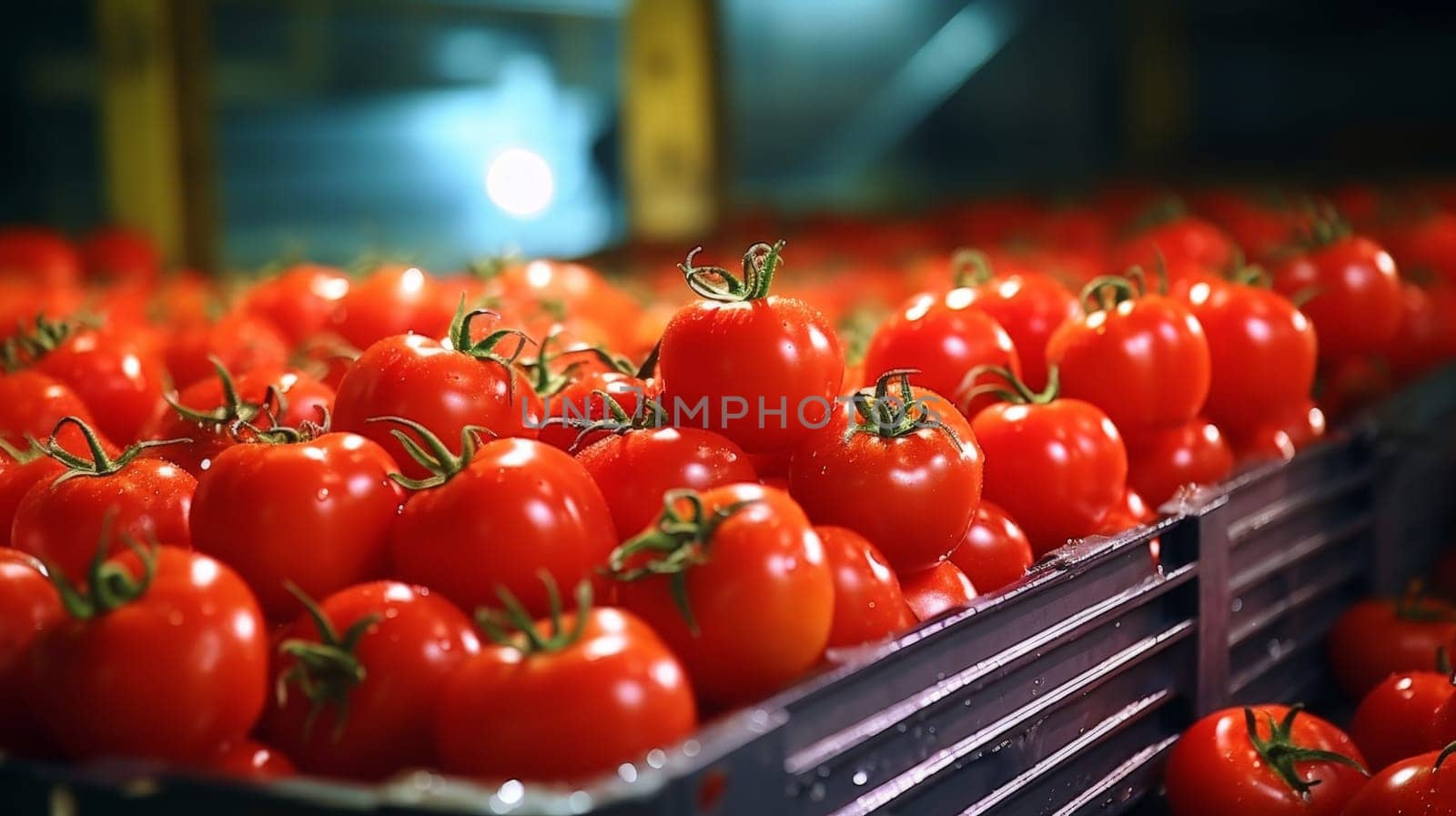 tomatoes in a food processing facility, clean and fresh in store ..