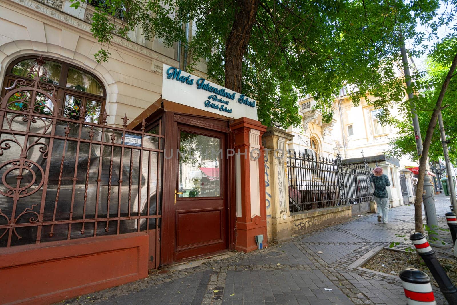 Bucharest, Romania. May 25, 2024. the entrance of  the Maria International School of Bucharest in the city center