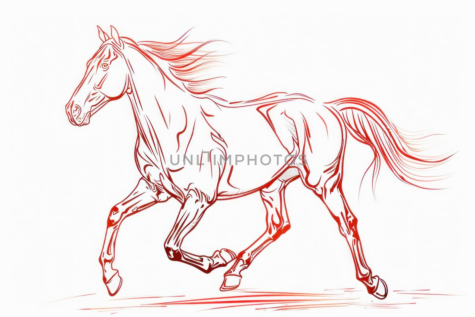 The image shows a horse in movement on a white background, illustrating its majestic grace and power