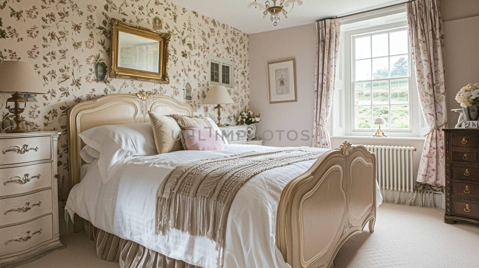 Bedroom decor in Edwardian manor house, interior design and home decor, bed with elegant bedding and bespoke furniture, English country house, holiday rental and cottage style by Anneleven