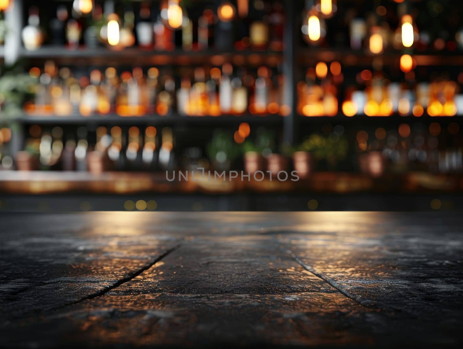 A bar with a counter top and a few bottles on it with copy space by itchaznong