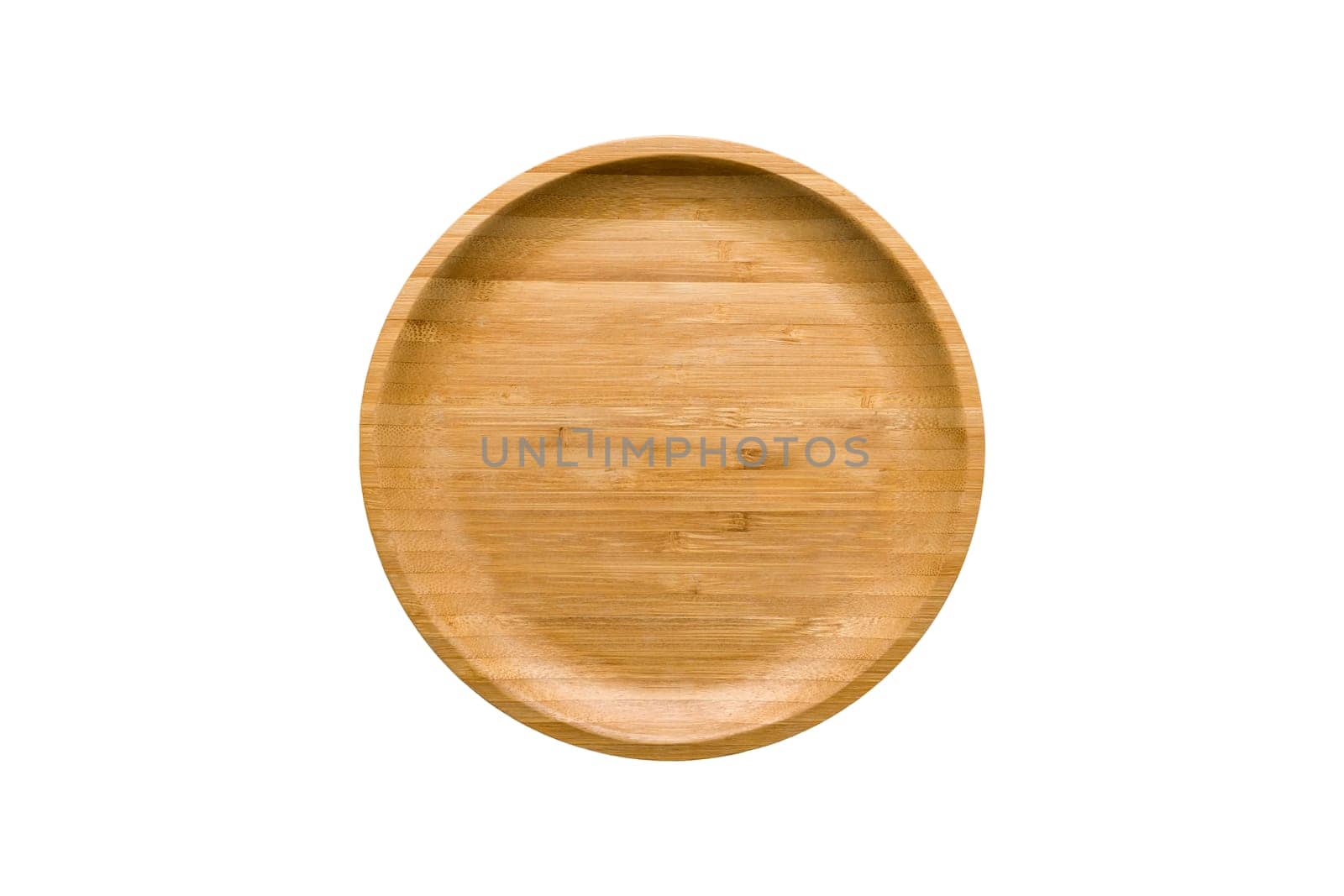 Wooden plate on white background. handmade kitchen utensils