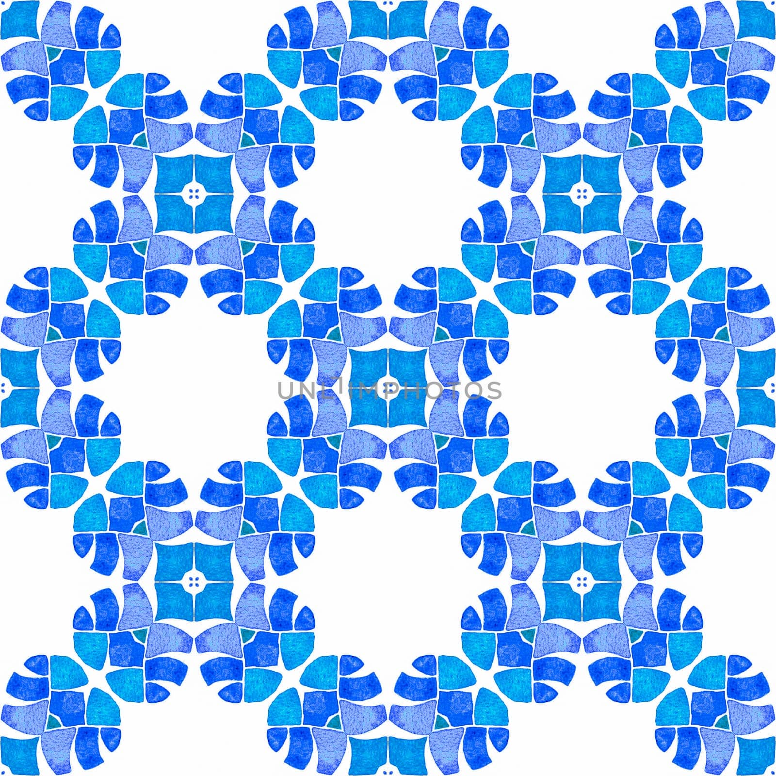 Watercolor summer ethnic border pattern. Blue popular boho chic summer design. Textile ready bold print, swimwear fabric, wallpaper, wrapping. Ethnic hand painted pattern.