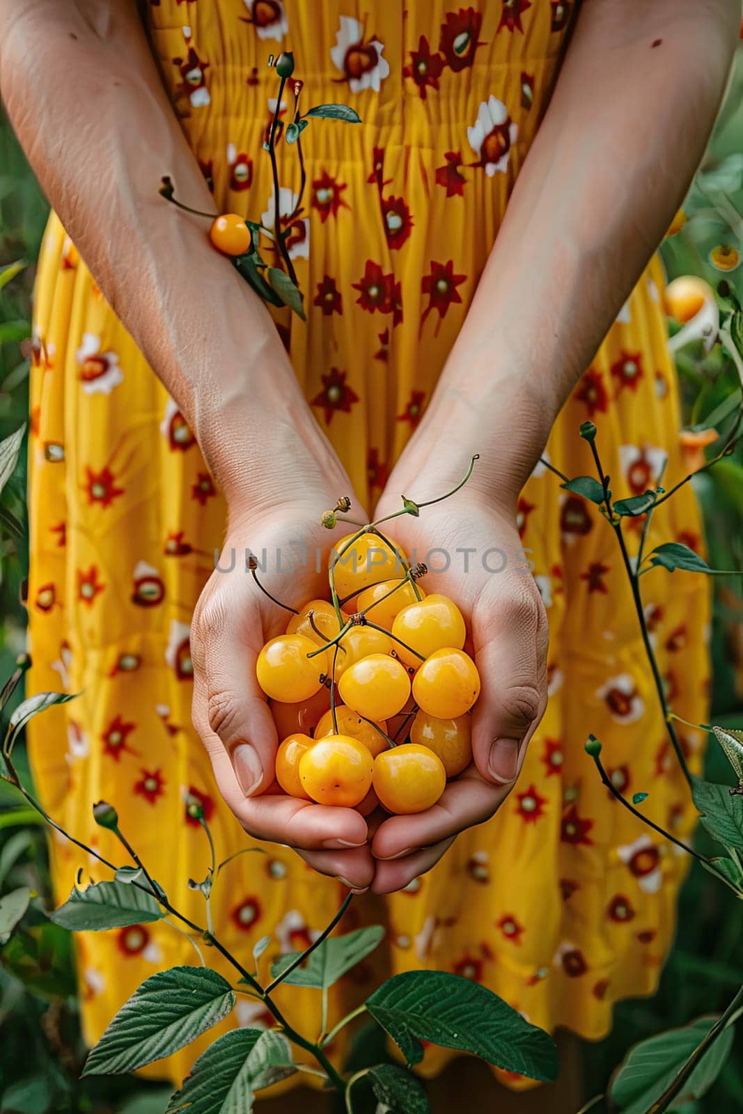 Harvest in the hands of a woman in the garden. Selective focus. nature.