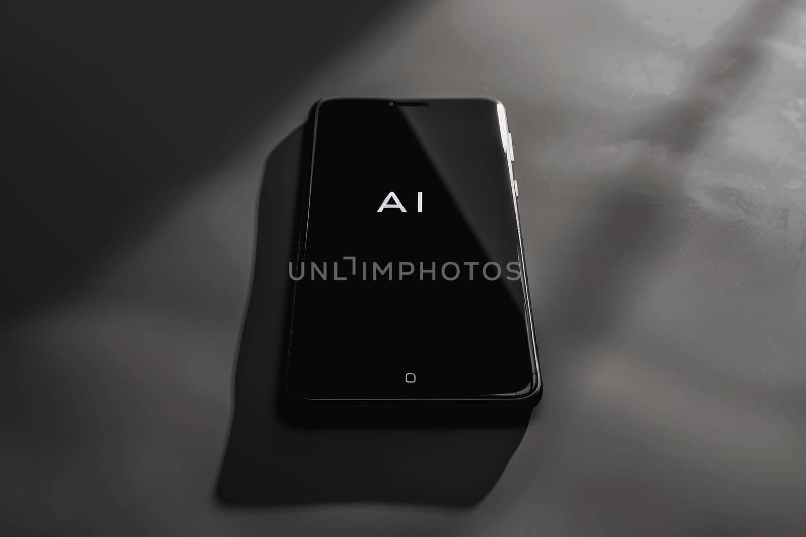 ransparent smartphone display on with AI text to the screen for futuristic technology concepts by Manastrong