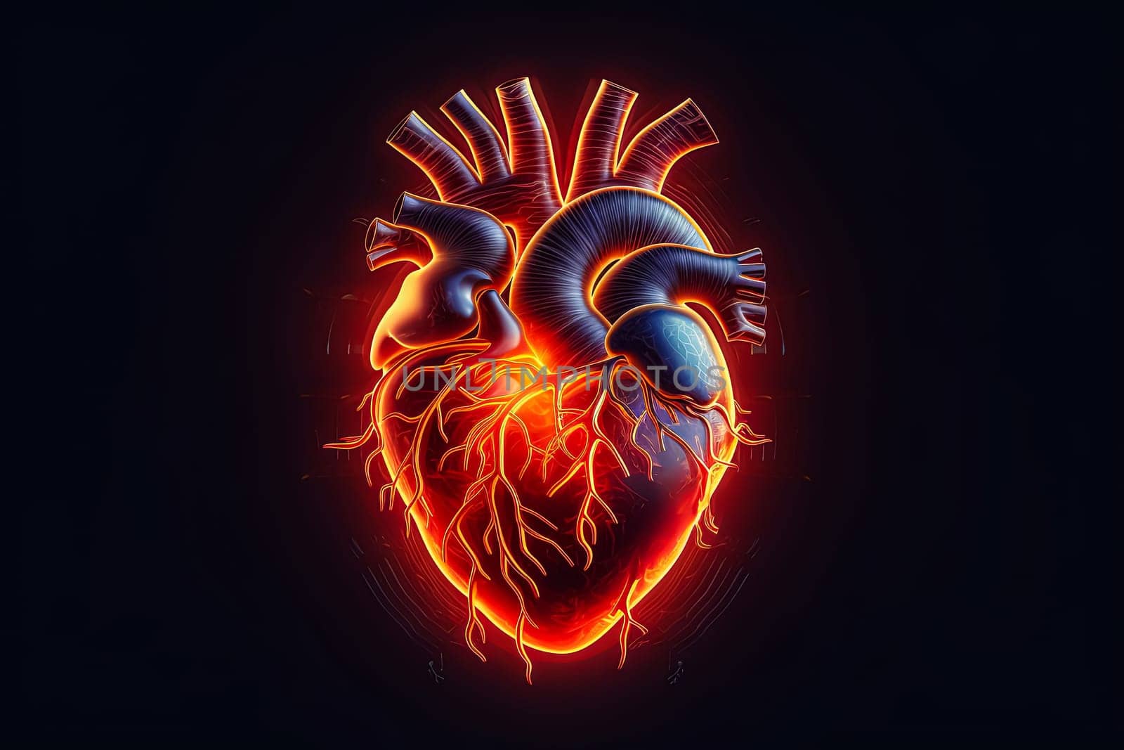 A heart with flames coming out of it. The heart is surrounded by a black background