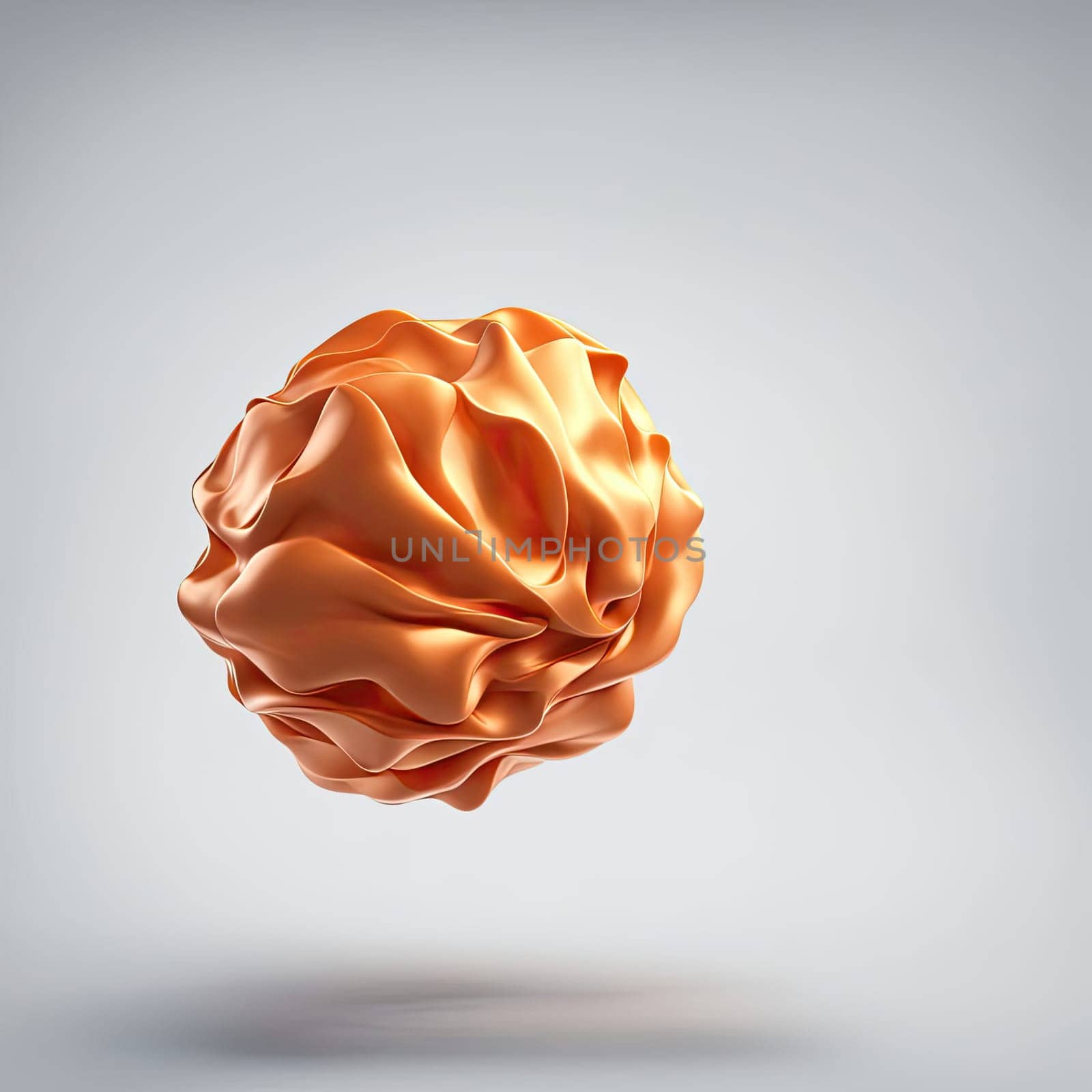 3D rendering of a minimalistic matte inflatable crumpled silicone ball or group of orange colored balls floating in the air on a transparent background . Abstraction isolated on transparent background