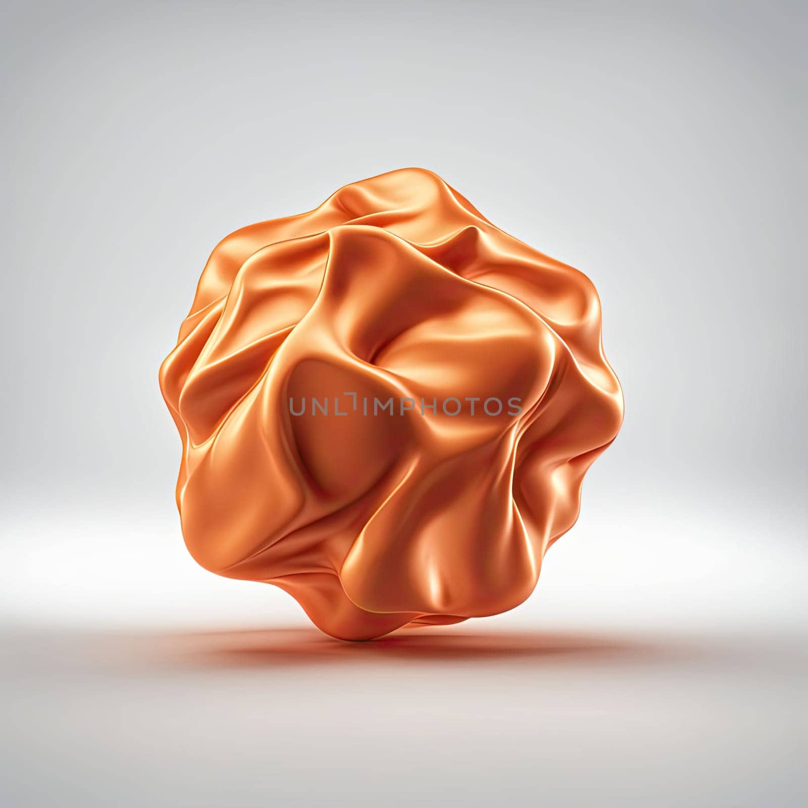 3D rendering of a minimalistic matte inflatable crumpled silicone ball or group of orange colored balls floating in the air on a transparent background . Abstraction isolated on transparent background