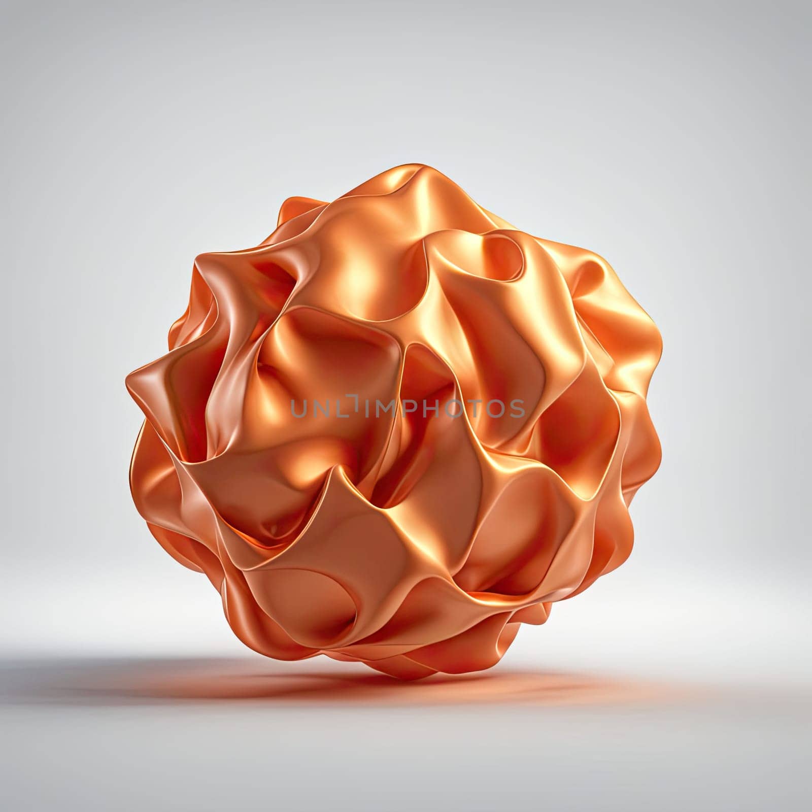 3D rendering of a minimalistic matte inflatable crumpled silicone ball or group of orange colored balls floating in the air on a transparent background . Abstraction isolated on transparent background