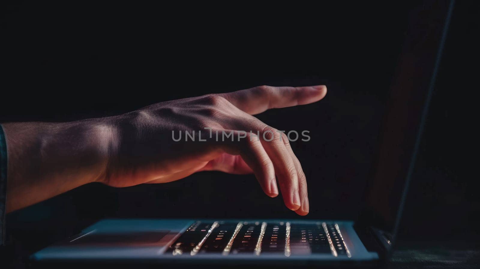 A hand reaching out to a laptop, Connection through technology.