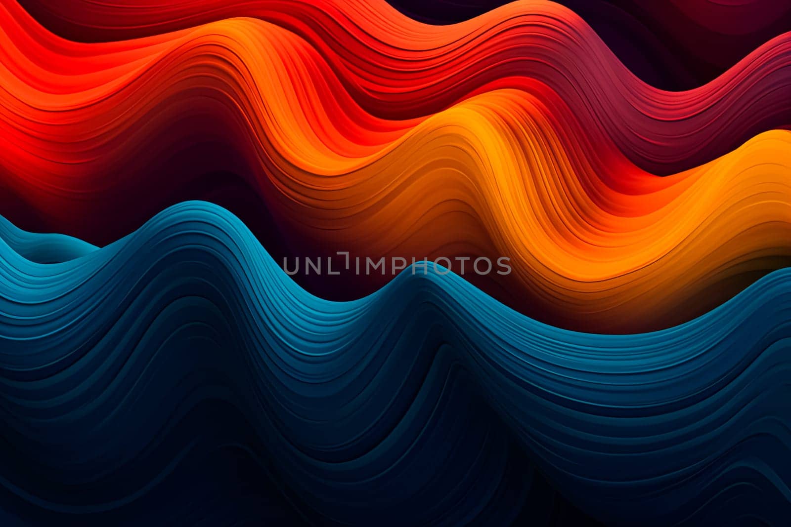 A colorful wave with blue, red, and orange stripes. The colors are vibrant and the wave is long and curvy