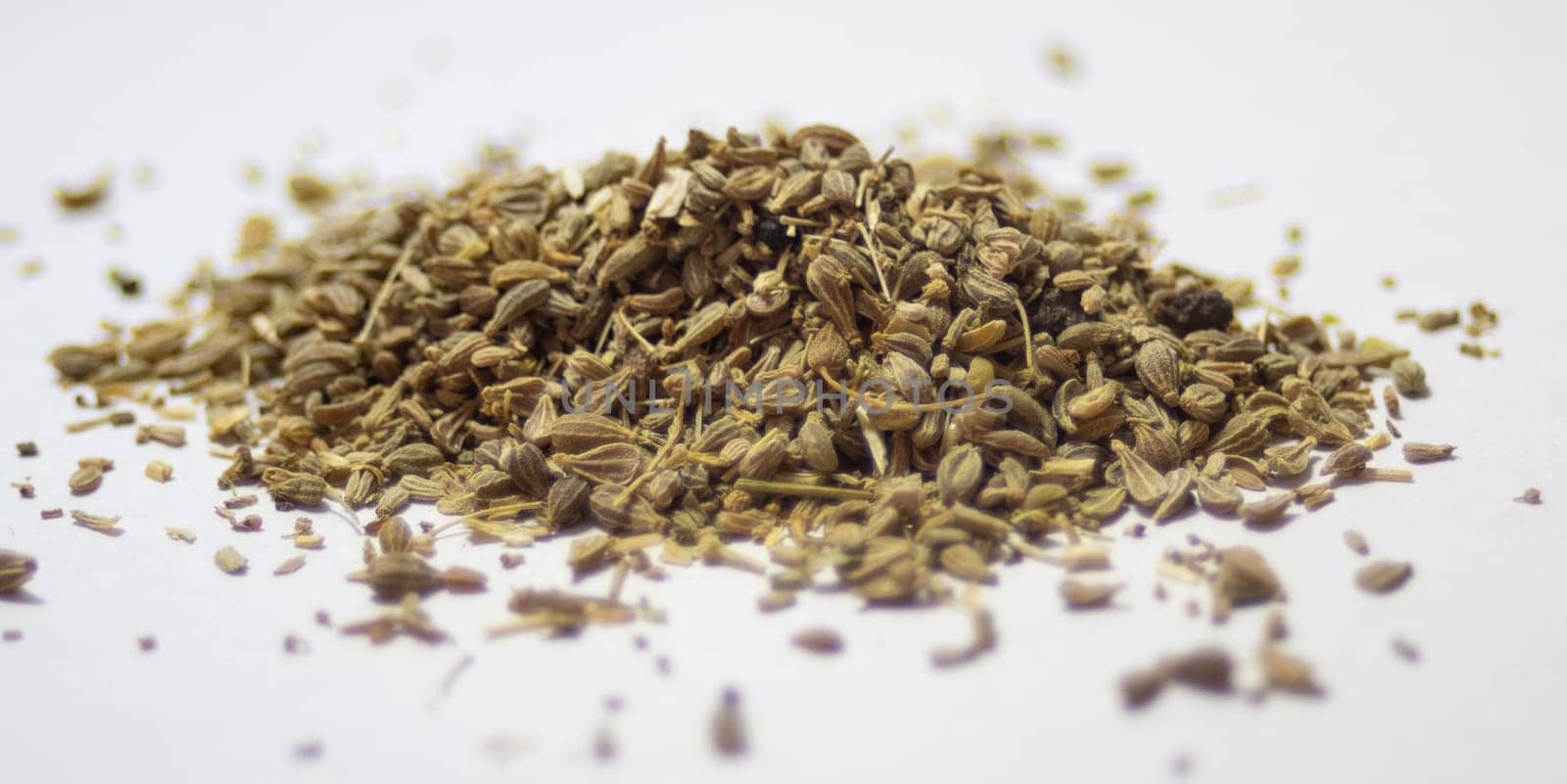 Close-up side view photo of anise seeds with light background. Ingredient for gourmet meals