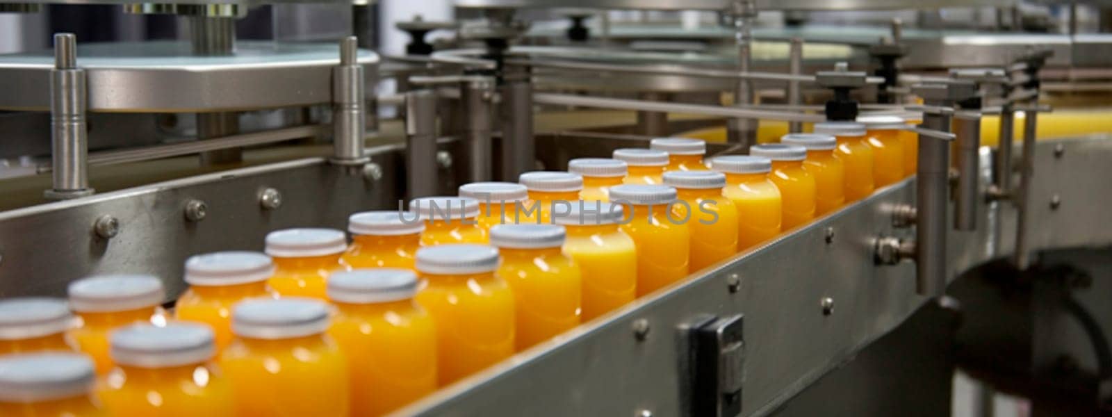 juice orange in a food factory. Generative Ai,