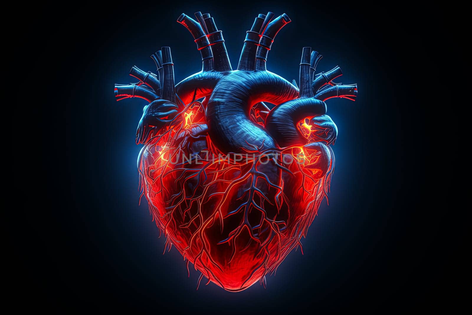 A heart with flames coming out of it. The heart is surrounded by a black background