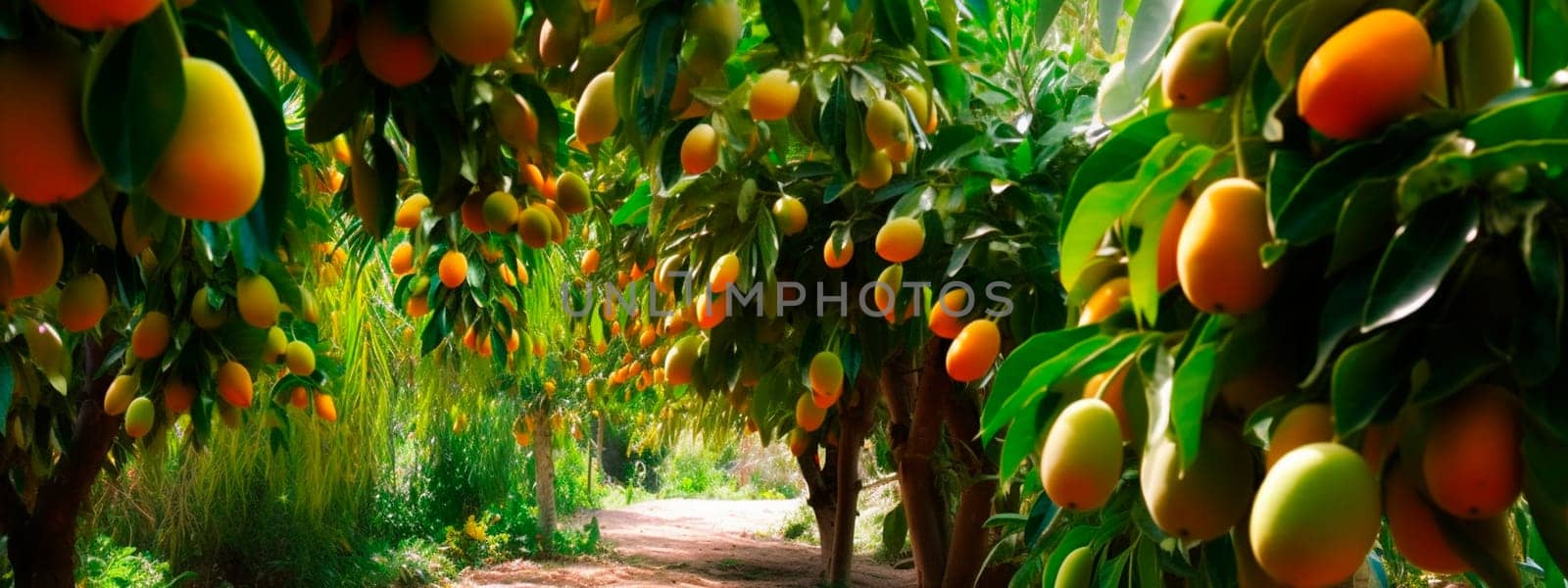 Mango garden on trees. Generative Ai, Nature,