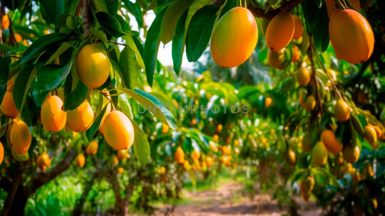 Mango garden on trees. Generative Ai, Nature,