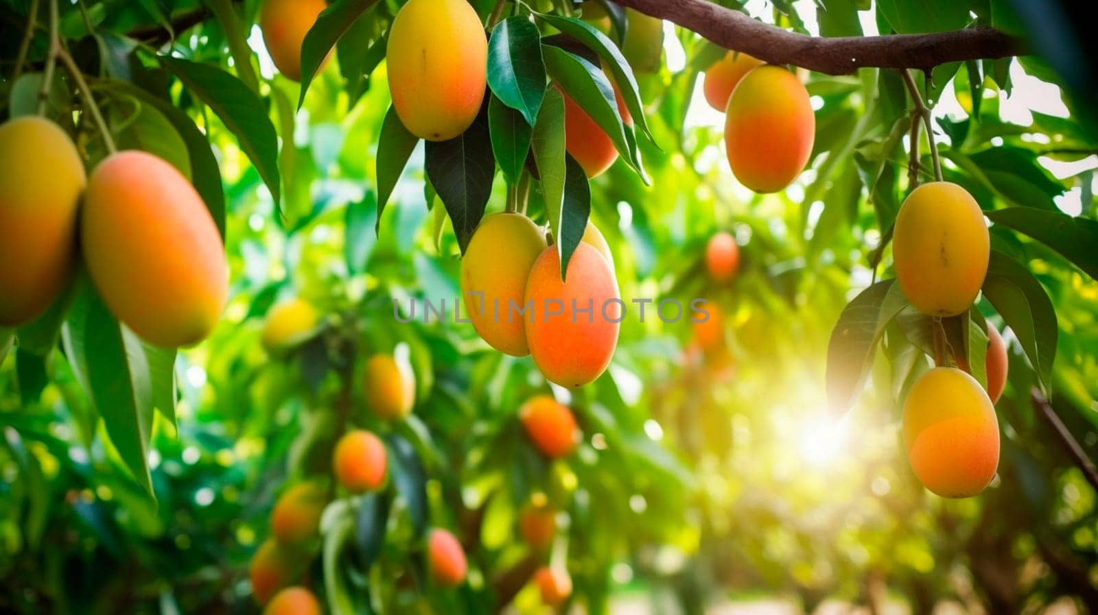 Mango garden on trees. Generative Ai, Nature,