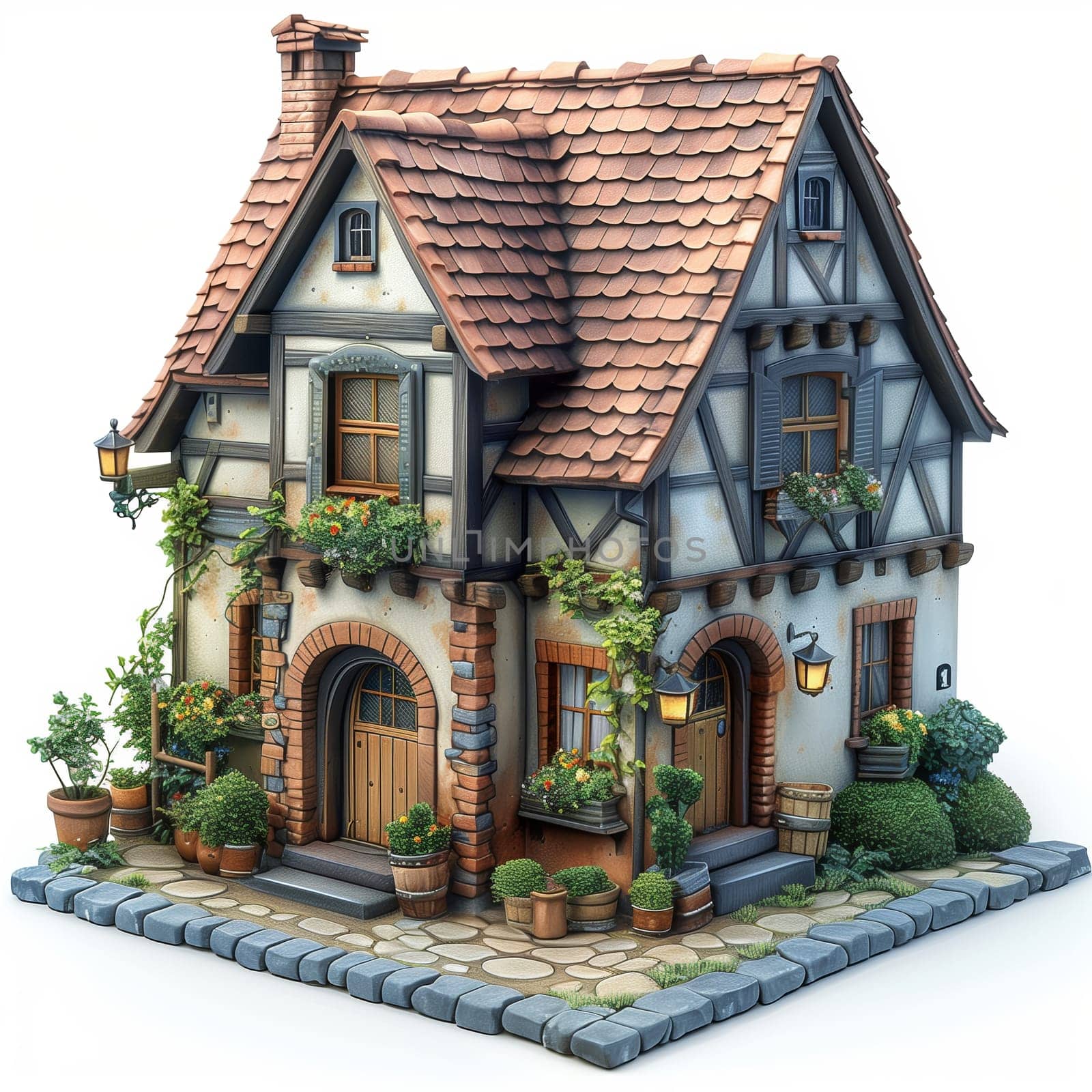 Detailed 3D model of a house with a complex wooden frame. by Fischeron