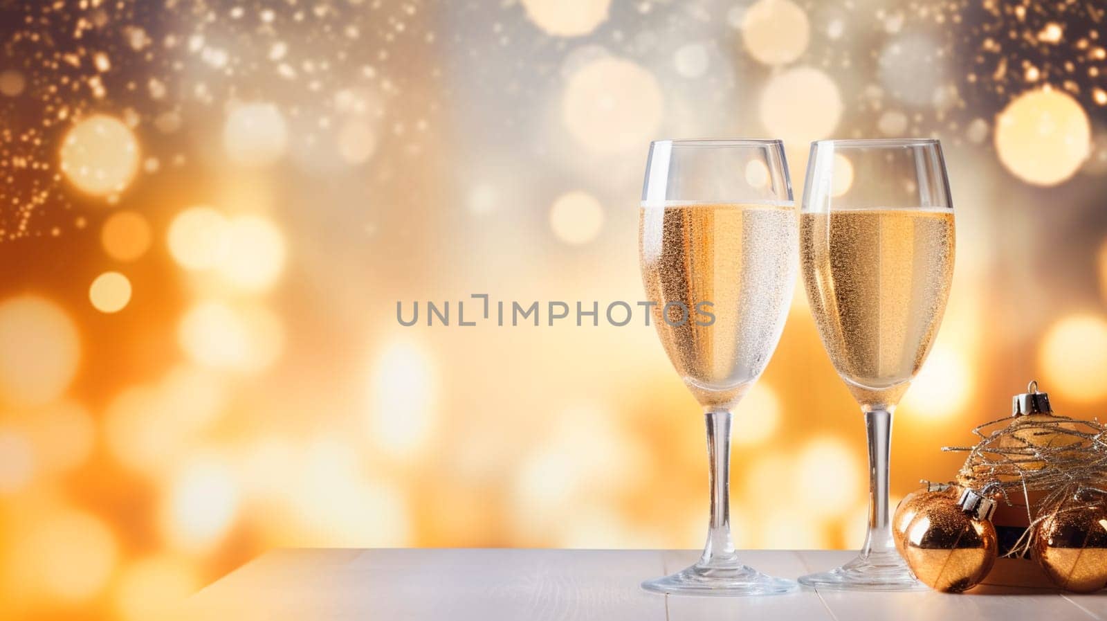 Glass of champagne on a Christmas background. Generative AI, Food.