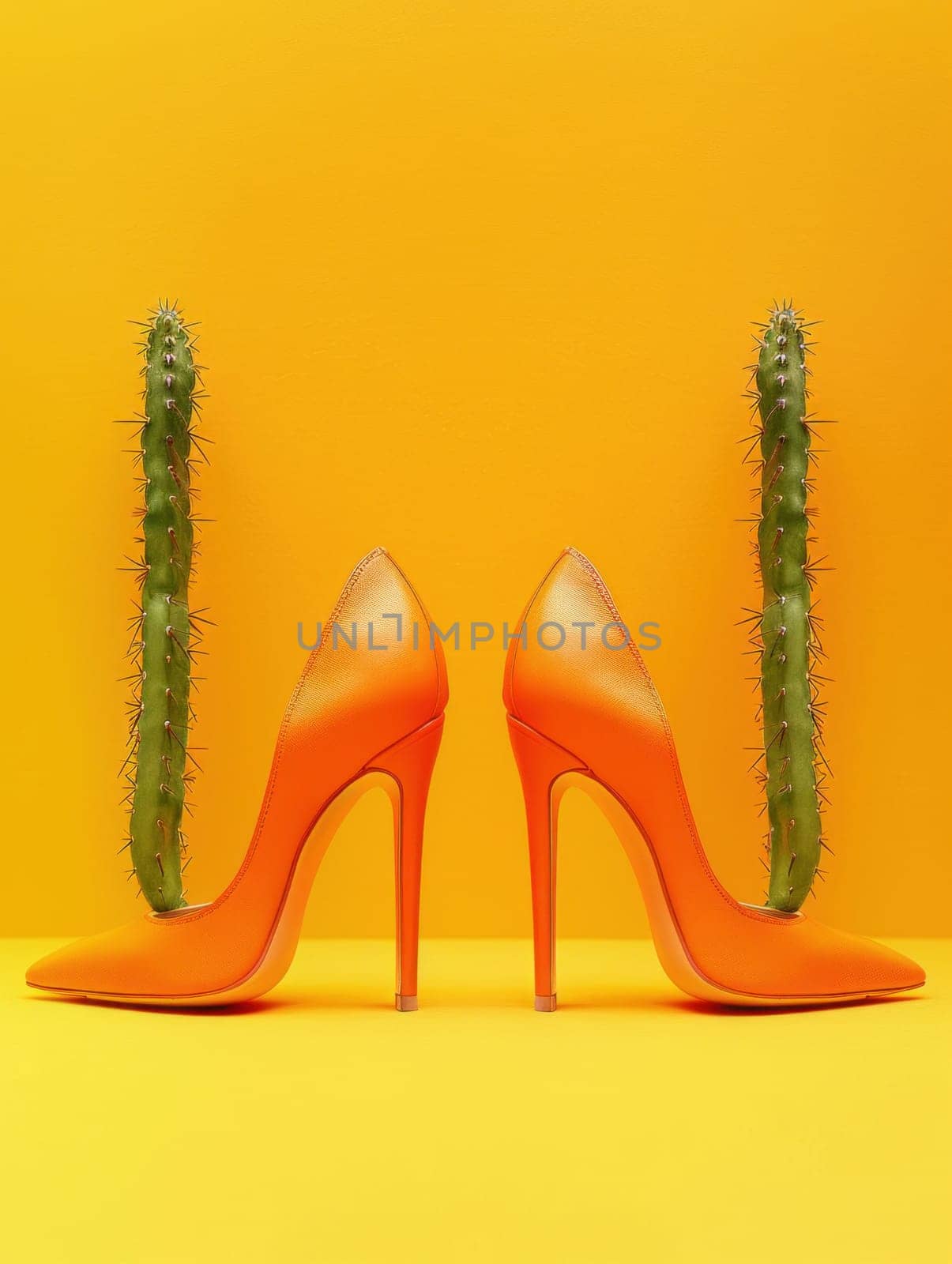 Stylish orange high heels with cactus a fashionable and quirky summer accessory for traveling fashionistas