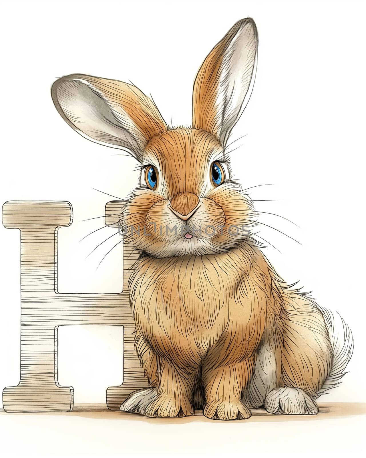 Illustration of a hare and the letter "H", learning the alphabet.