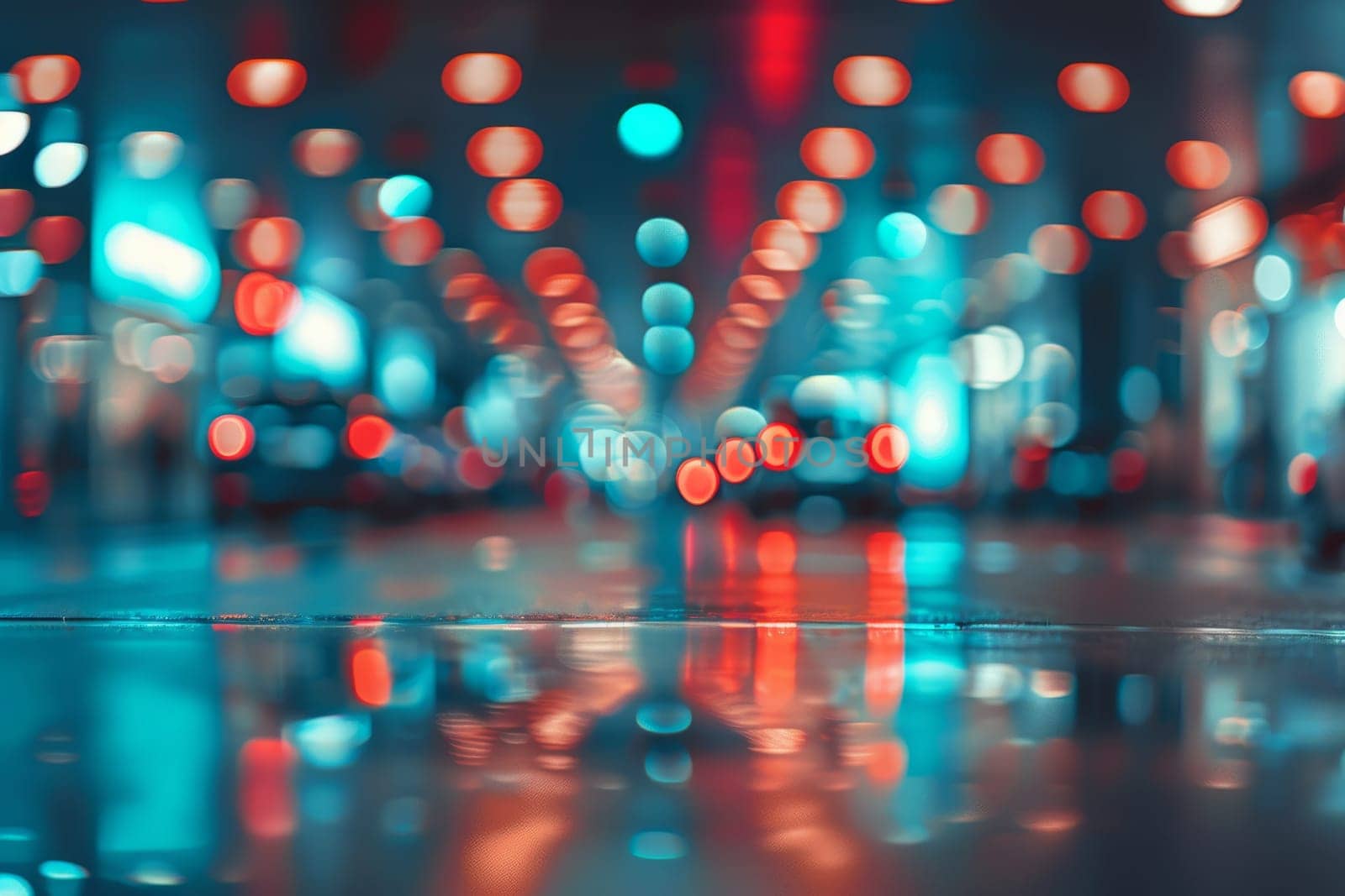 A blurry image of a busy street with cars and a blurry white car. Scene is busy and chaotic, with the cars moving quickly and the lights reflecting off the wet pavement